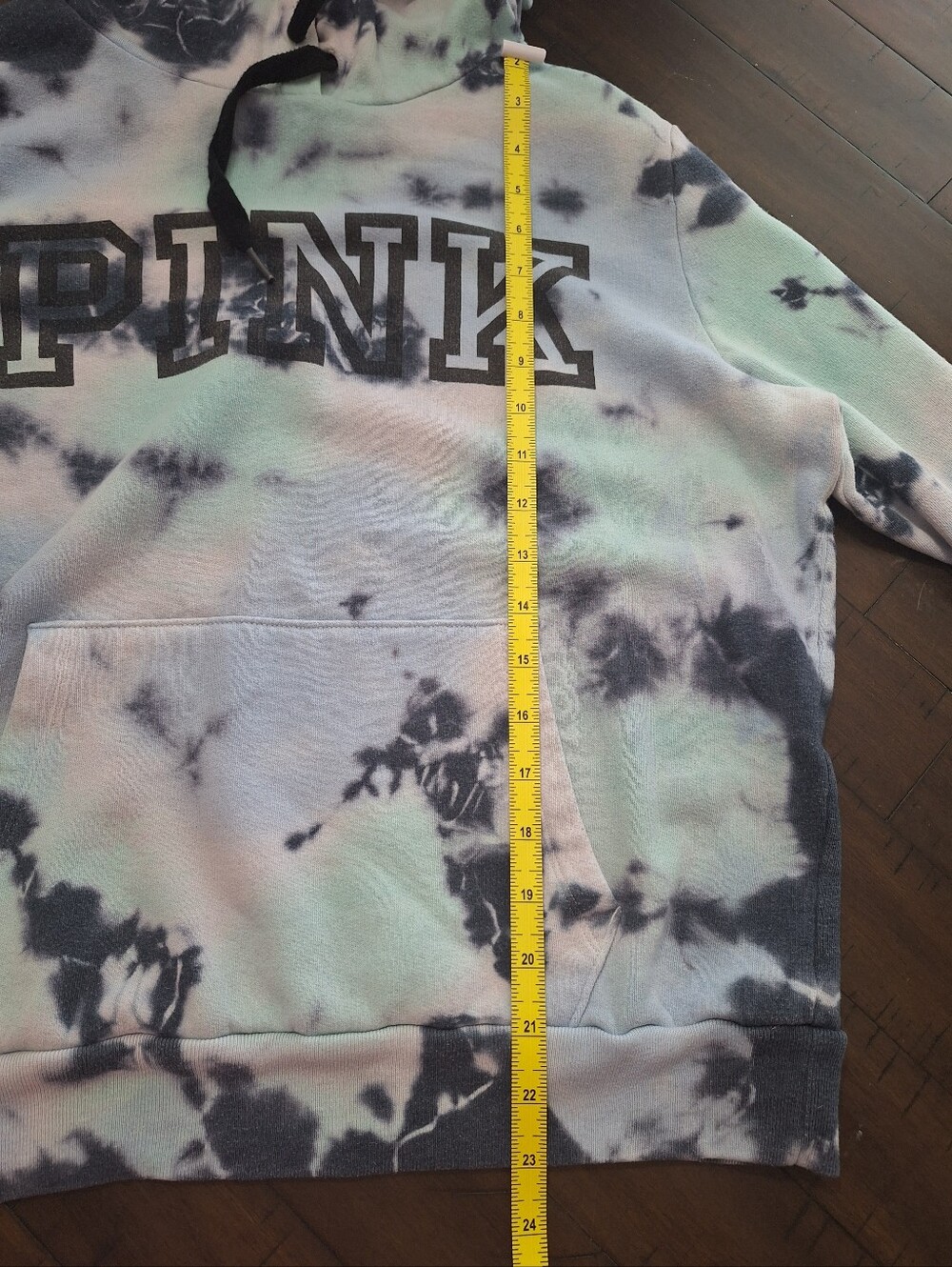 PINK Victoria's Secret Tie-Dye Hooded Sweatshirt in Black and Light Blue - Picture 6 of 8
